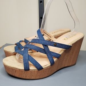 XOXO Annika Denim Blue Strappy Wedge Sandal Size 10